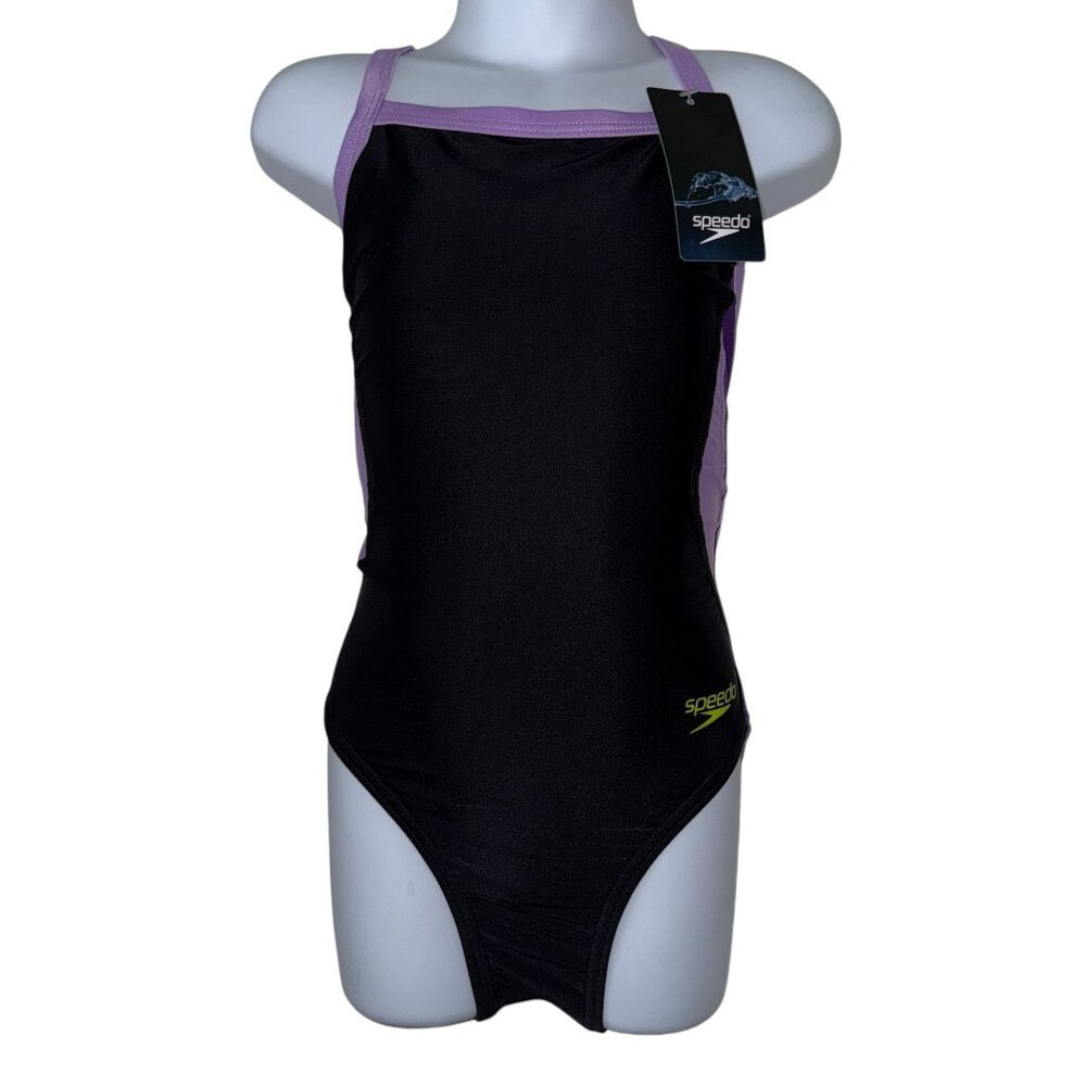 NWT Speedo Pro LT Splice Flyback One Piece Swimsuit Womens 22 Black Purple
